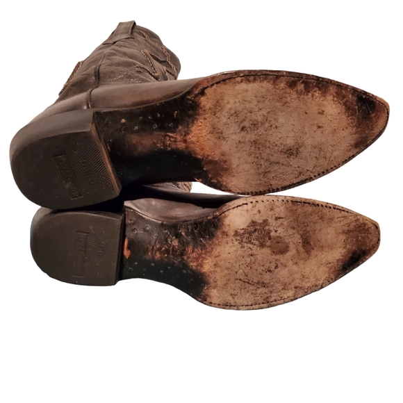 Vintage Dan Post Gray Leather Stitched Cowboy Western Boots Men's Size 9.5D - Picture 8 of 10